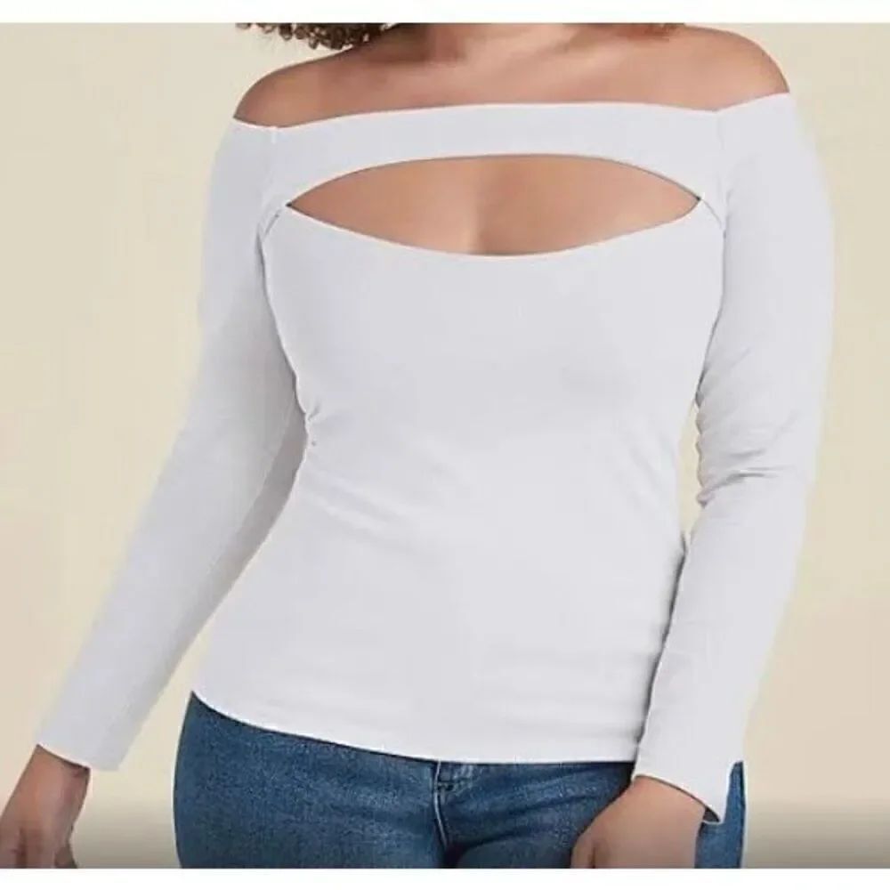 Venus women’s white off shoulder, long sleeve top size large
